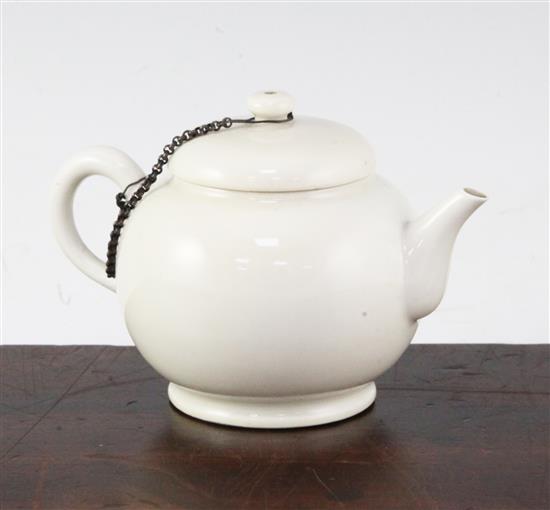 A Japanese white glazed porcelain globular teapot and cover, late 19th / early 20th century, height 9.5cm